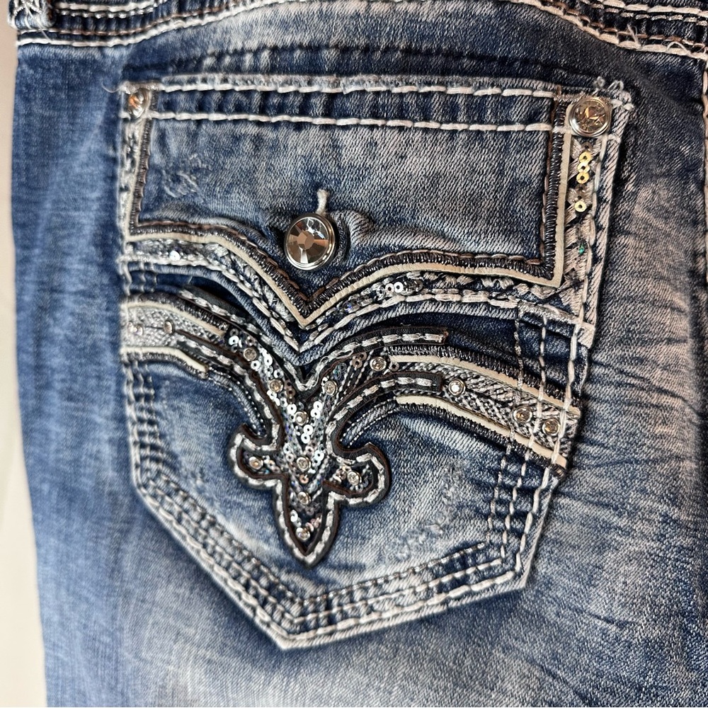 ROCK REVIVAL Women’s Size 36 Denim Jeans Easy Straight Fit Vien Stretch Bling - Picture 9 of 16
